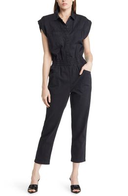 Pistola Rosie Padded Shoulder Cotton Jumpsuit in Fade To Black