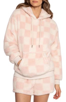 PJ Salvage Check Fleece Hoodie in Pink Clay