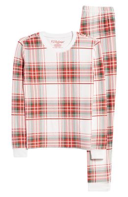 PJ Salvage Kids' Plaid Fitted Two-Piece Pajamas in Ivory