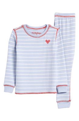 PJ Salvage Kids' Stripe Long Sleeve Fitted Pajamas in Blue Mist