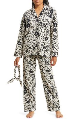 PJ Salvage Long Sleeve Cotton Flannel Pajamas & Headband Set in Champagne