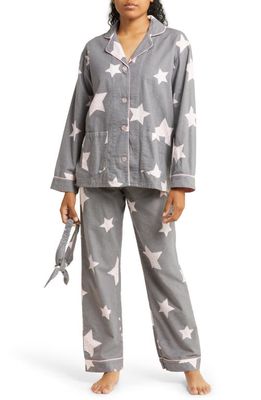PJ Salvage Long Sleeve Cotton Flannel Pajamas & Headband Set in Grey
