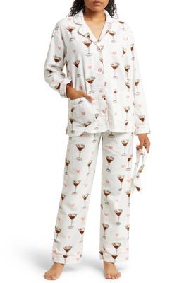 PJ Salvage Long Sleeve Cotton Flannel Pajamas & Headband Set in Natural