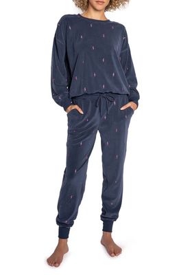 PJ Salvage Rainbolt Relaxed Fit Fleece Pajamas in Dark Denim