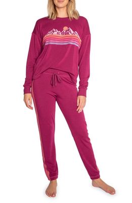 PJ Salvage Retro Rocks Long Sleeve Graphic Pajamas in Deep Raspberry