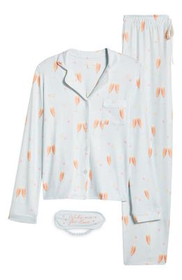 PJ Salvage Sparkling Rosé Print Pajamas with Sleep Mask in Powder Blue