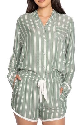 PJ Salvage Stripe Hype Sateen Short Pajamas in Forest Green