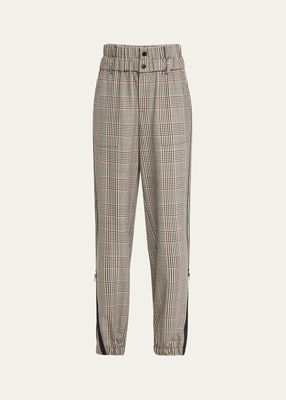 Plaid Double Waistband Wool Trousers