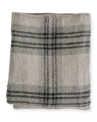 Plaid Merino Wool King Blanket, Fog/Ledge