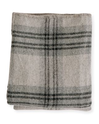 Plaid Merino Wool Twin Blanket, Fog/Ledge