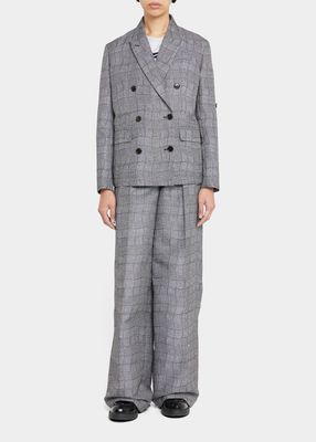 Plaid Pleated Wide-Leg Trousers