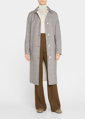 Plaid Single-Breasted Belted Trench Coat