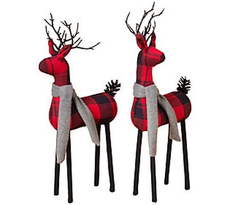 Plaid Standing Deer Figurines, Set of 2