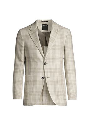 Plaid Wool-Blend Two-Button Sport Coat