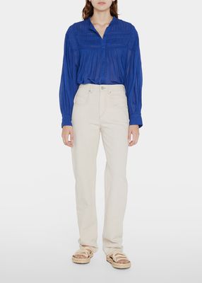 Plalia Pleated Button-Front Blouse