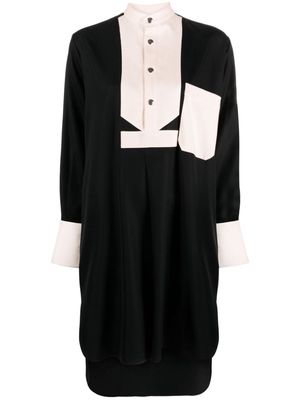 Plan C contrasting tuxedo-bib shirtdress - Black