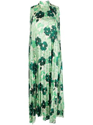 Plan C floral-print pleated long dress - Green
