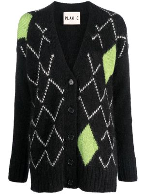 Plan C geometric-pattern knitted cardigan - Black