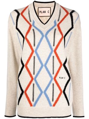Plan C intarsia-knit long-sleeved jumper - Neutrals