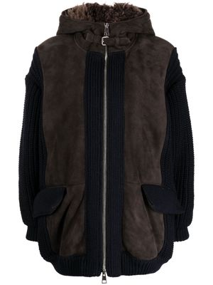 Plan C knitted hooded jacket - Brown