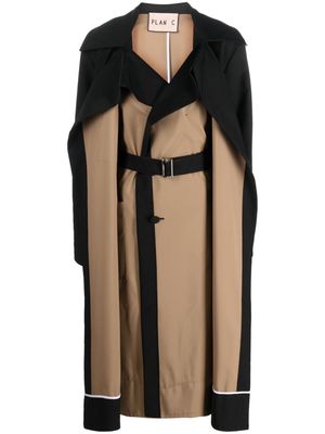 Plan C Mantel two-tone belted trench coat - Black