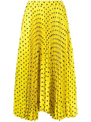 Plan C polka-dot print pleated midi skirt - Yellow