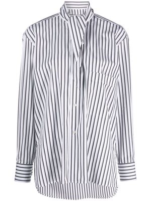 Plan C pussy-bow collar striped shirt - White