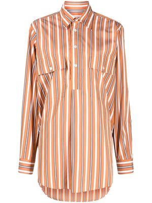Plan C stripe-pattern cotton shirt - Brown