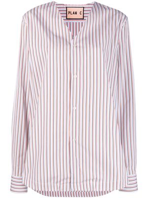 Plan C striped V-neck long-sleeve shirt - White