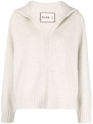 Plan C V-neck hooded jumper - Neutrals