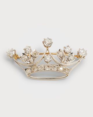 Platinum and 18K Yellow Gold Crown Pin with Diamonds