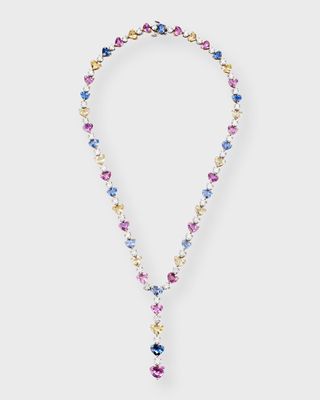 Platinum and 18K Yellow Gold Heart-Shaped Multicolor Sapphire and Diamond Necklace