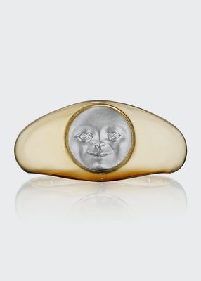 Platinum and Gold Traveling Moon Face Ring with Diamonds