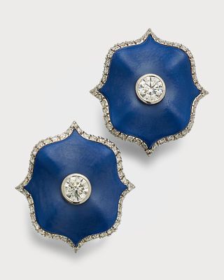 Platinum, Blue Ceramic and Round F/VVS1-VS2 Diamond Mini Lotus Earrings