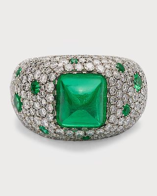 Platinum Cabochon Colombian Emerald Sugarloaf Ring