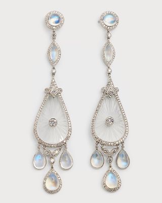Platinum Crystal and Blue Moonstone Teardrop Earrings