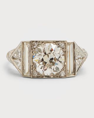 Platinum Diamond Art Deco Filigree Ring, Size 6.5