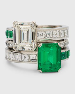Platinum Emerald and Diamond Ring, Size 6