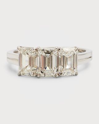 Platinum Emerald-Cut 3-Diamond Ring, Size 6.25