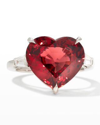 Platinum Heart Burma Spinel and Tapered Baguette Diamond Ring