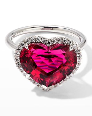Platinum Heart-Shaped Rubellite Ring with Diamonds