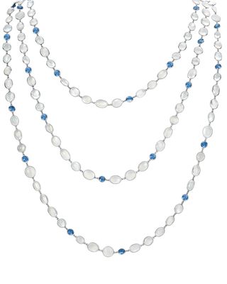 Platinum, Moonstone & Sapphire Chain Necklace, 72"L