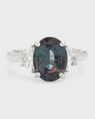Platinum Oval Alexandrite Ring with Diamonds, Size 6.5