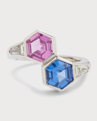 Platinum Pink and Blue Sapphire Ring with F/VVS1-VS Diamonds, Size 7