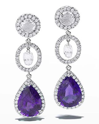 Platinum Purple Sapphire and Pave Diamond Earrings