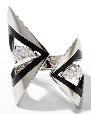 Platinum Ring with Diamonds and Black Ceramic, Size 6.5