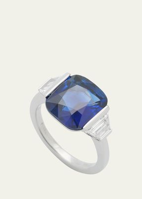 Platinum Ring With Sapphire and Diamonds