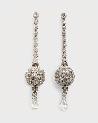 Platinum Round, Pave and Diamond Briolette Earrings