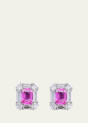 Platinum Stud Earrings with Pink Sapphire and Diamond