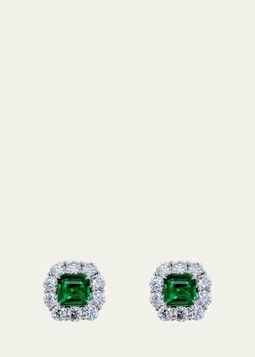 Platinum Stud Earrings With Zambian Emeralds and Diamonds